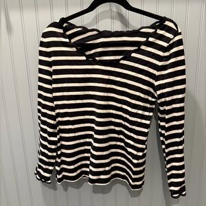 kate spade Black and White Striped, Scalloped hem, Long Sleeve Top